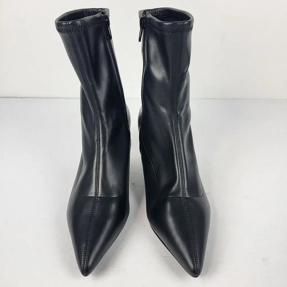 Abound Erinn Black Pointed Toe Ankle Sock Boots faux leather kitten heel Size 7M